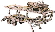 Деревянный 3D-конструктор Wood Trick - Прицеп-автовоз с военным кабриоджипом, Коричневый