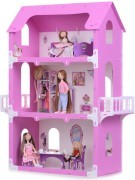 Кукольный дом с мебелью Krasatoys Коттедж «Екатерина», Бело-розовый