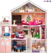 Кукольный дом с мебелью Paremo Мечта (31 предмет), Розовый